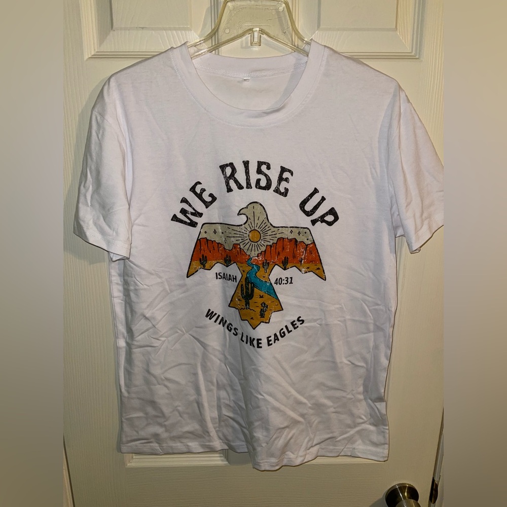 We Rise Up Isaiah 40:31 White T-Shirt Large Night